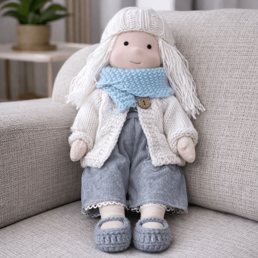 Muñeca Waldorf artesanal de algodón para juego creativo infantil