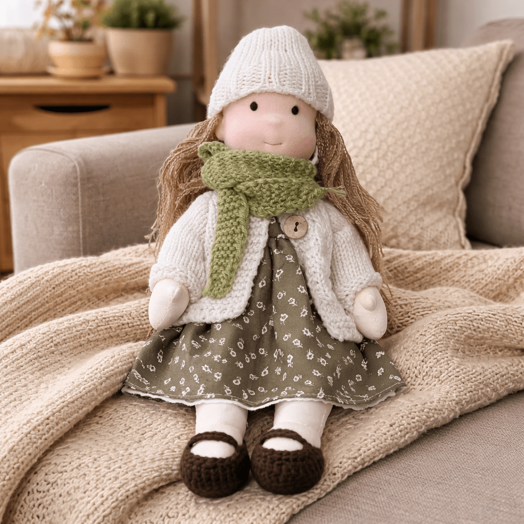 Muñeca Waldorf artesanal de algodón para juego creativo infantil