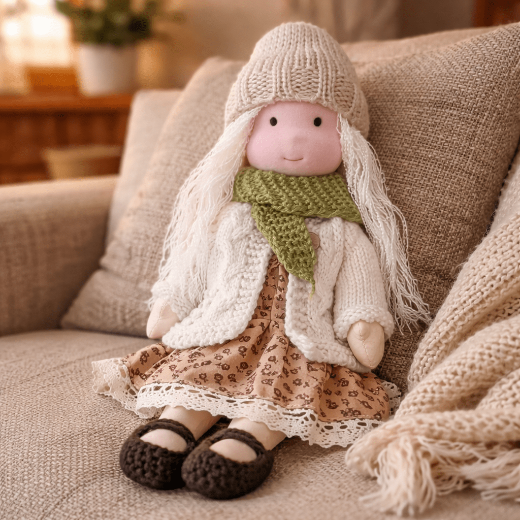 Muñeca Waldorf artesanal de algodón para juego creativo infantil