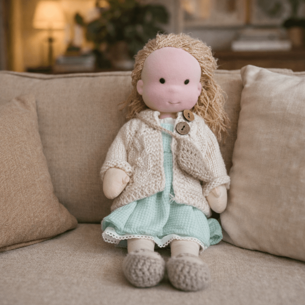 Muñeca Waldorf artesanal de algodón para juego creativo infantil