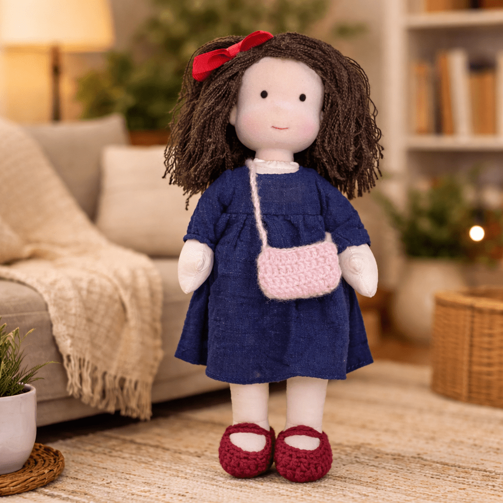 Muñeca Waldorf artesanal de algodón para juego creativo infantil