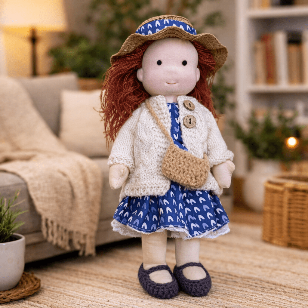 Muñeca Waldorf artesanal de algodón para juego creativo infantil