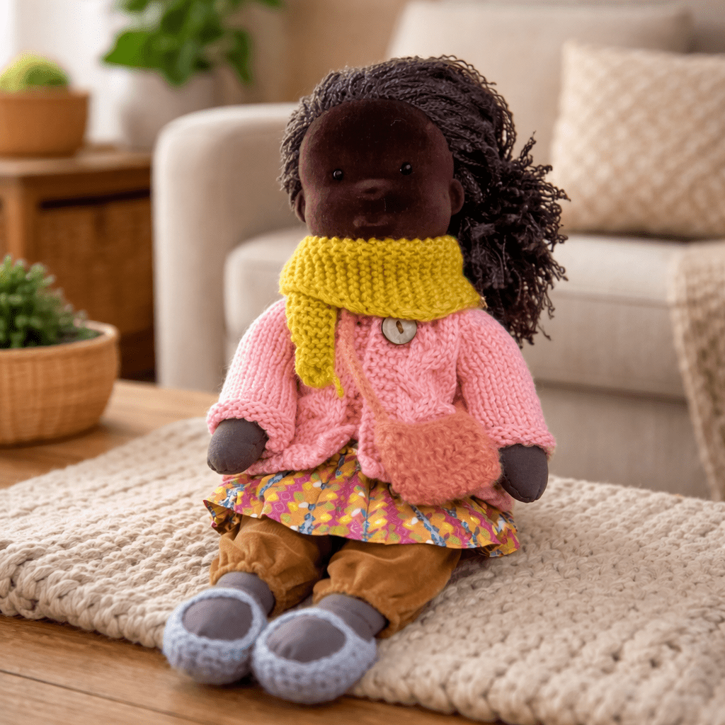 Muñeca Waldorf artesanal de algodón para juego creativo infantil