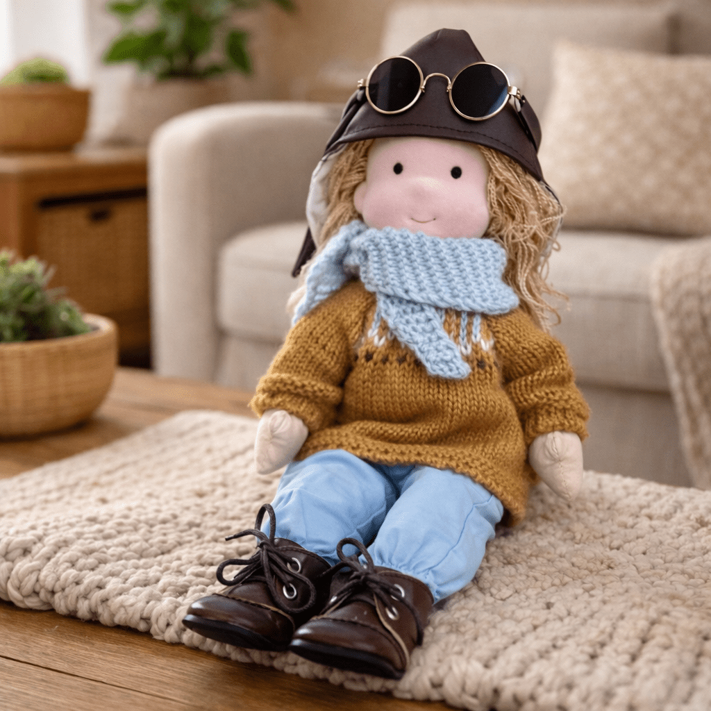 Muñeca Waldorf artesanal de algodón para juego creativo infantil