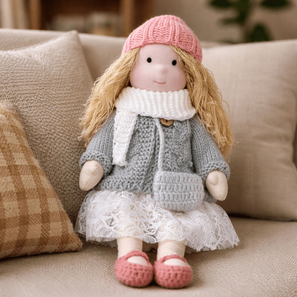 Muñeca Waldorf artesanal de algodón para juego creativo infantil