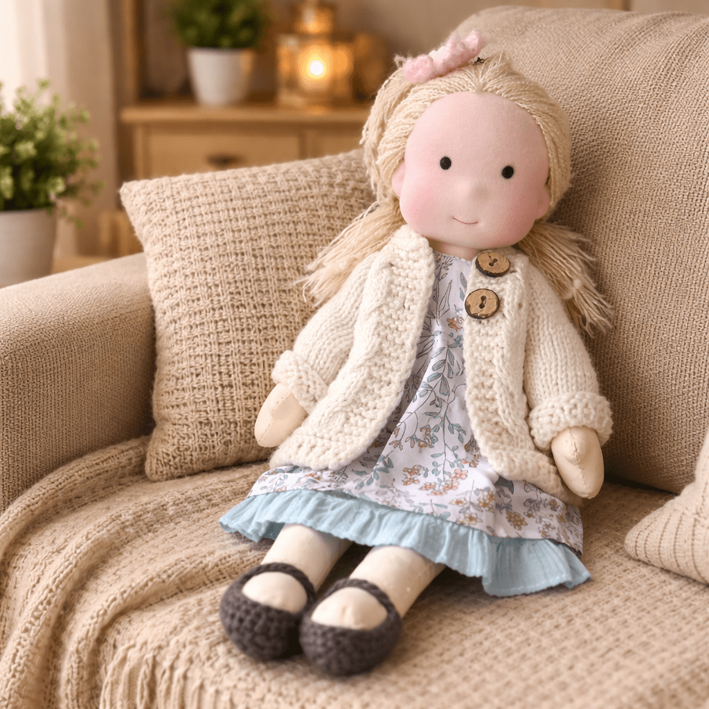 Muñeca Waldorf artesanal de algodón para juego creativo infantil