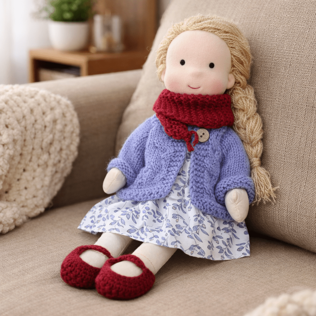 Muñeca Waldorf artesanal de algodón para juego creativo infantil