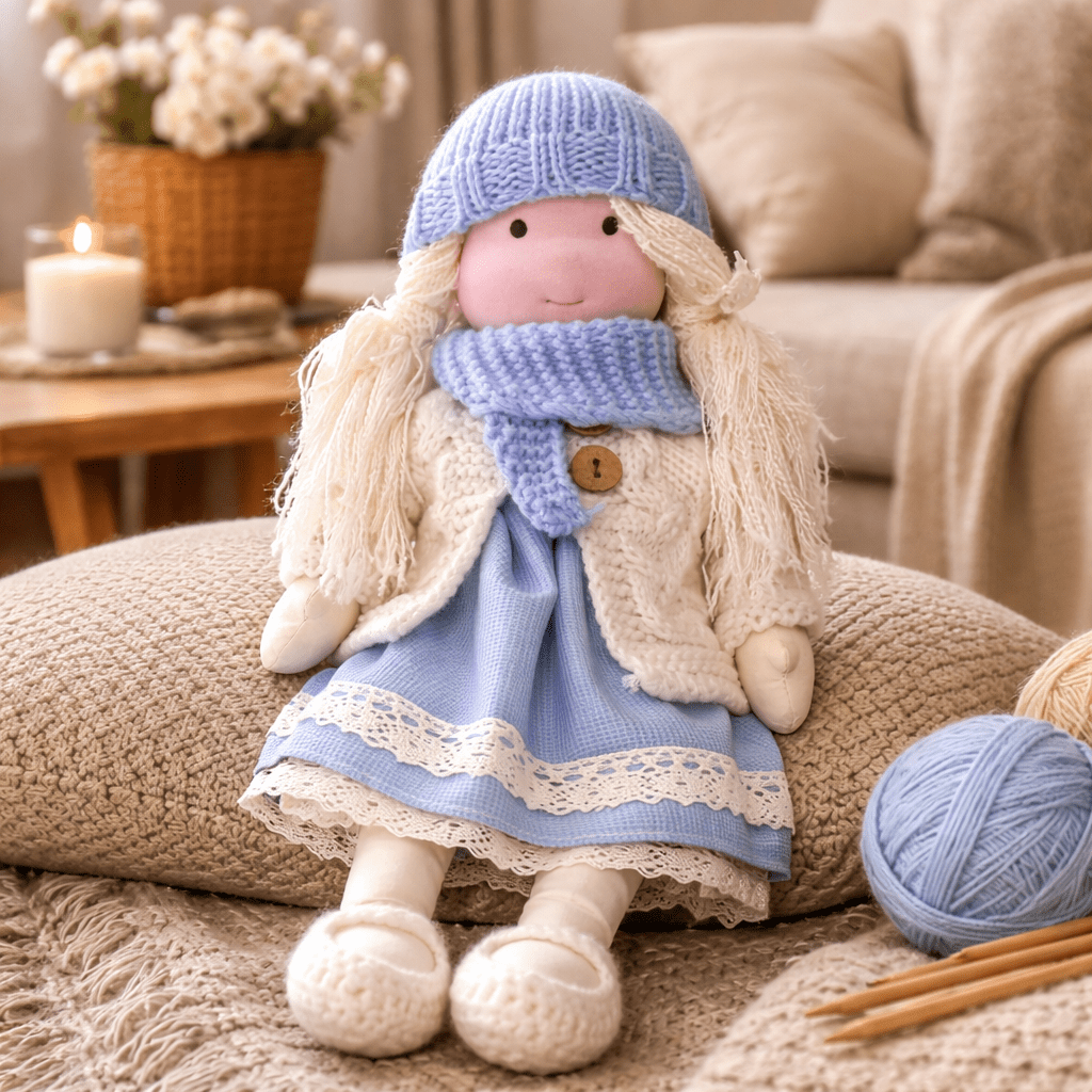 Muñeca Waldorf artesanal de algodón para juego creativo infantil