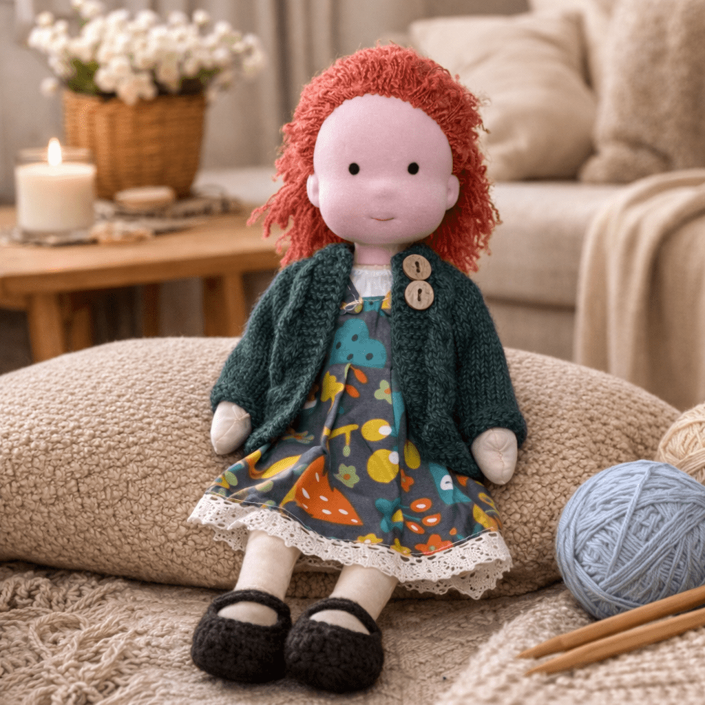 Muñeca Waldorf artesanal de algodón para juego creativo infantil