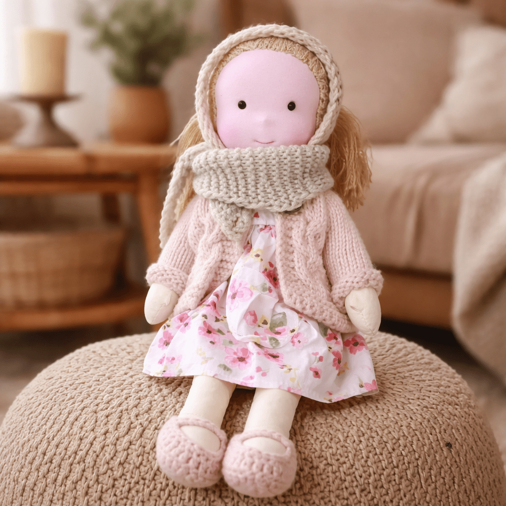 Muñeca Waldorf artesanal de algodón para juego creativo infantil