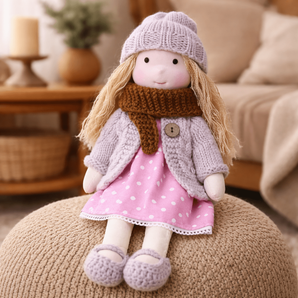 Muñeca Waldorf artesanal de algodón para juego creativo infantil