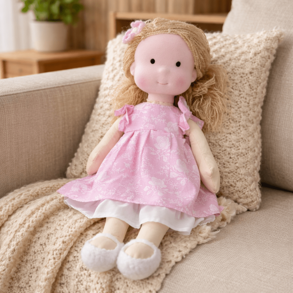 Muñeca Waldorf artesanal de algodón para juego creativo infantil