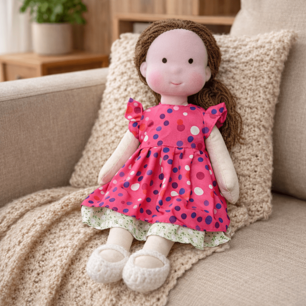 Muñeca Waldorf artesanal de algodón para juego creativo infantil