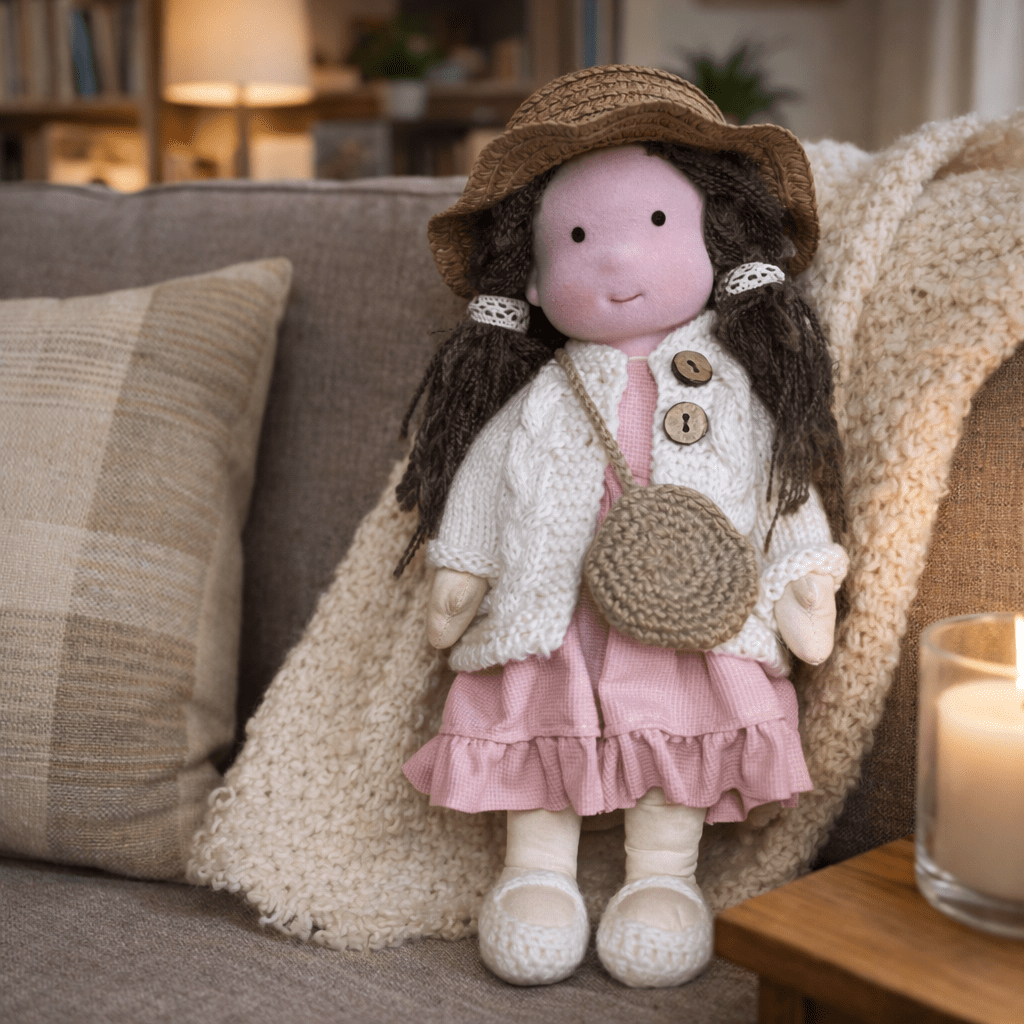 Muñeca Waldorf artesanal de algodón para juego creativo infantil