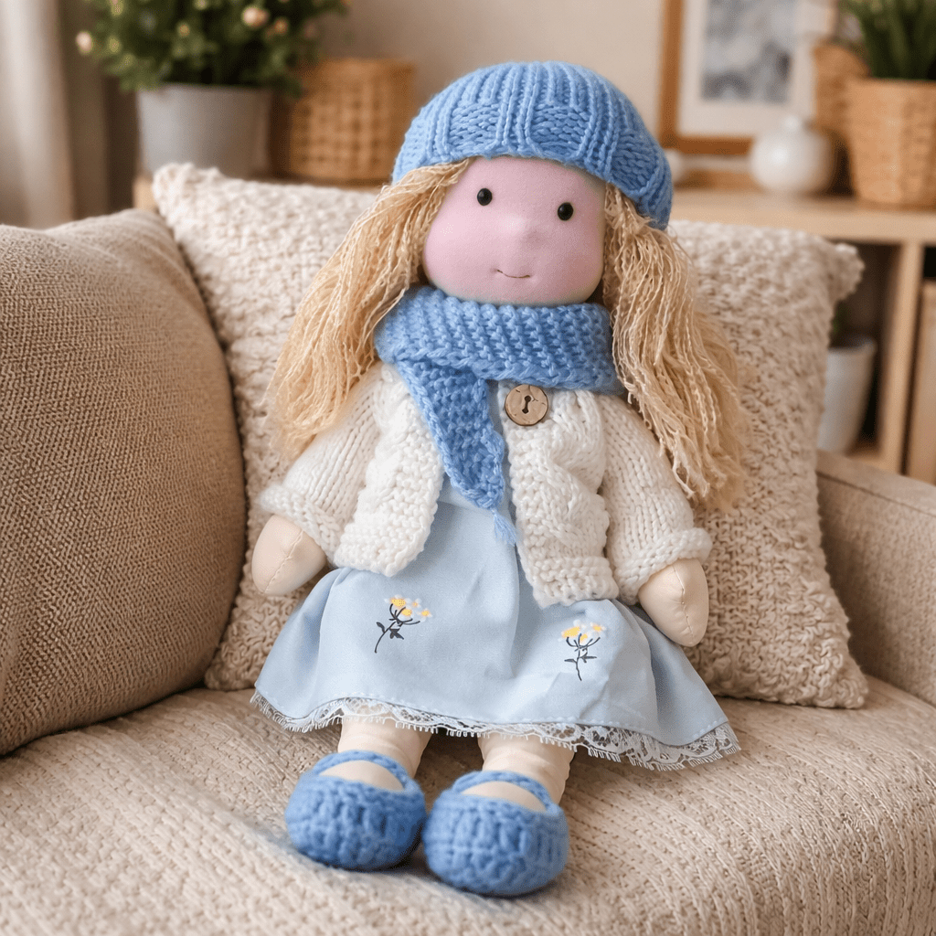 Muñeca Waldorf artesanal de algodón para juego creativo infantil