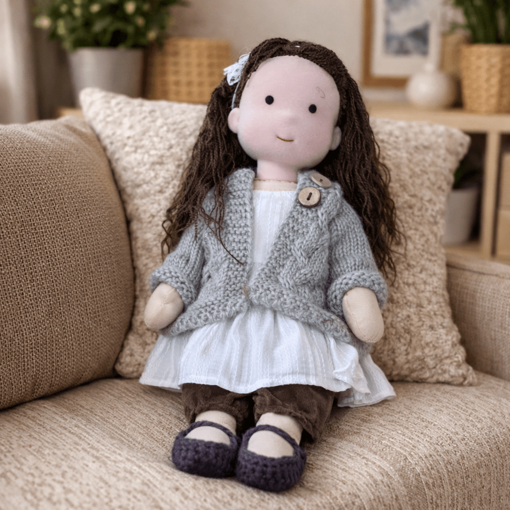 Muñeca Waldorf artesanal de algodón para juego creativo infantil