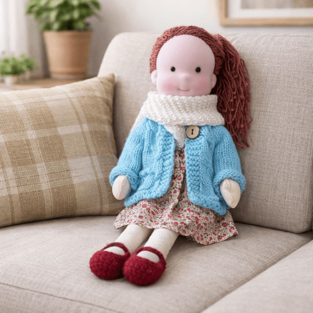 Muñeca Waldorf artesanal de algodón para juego creativo infantil