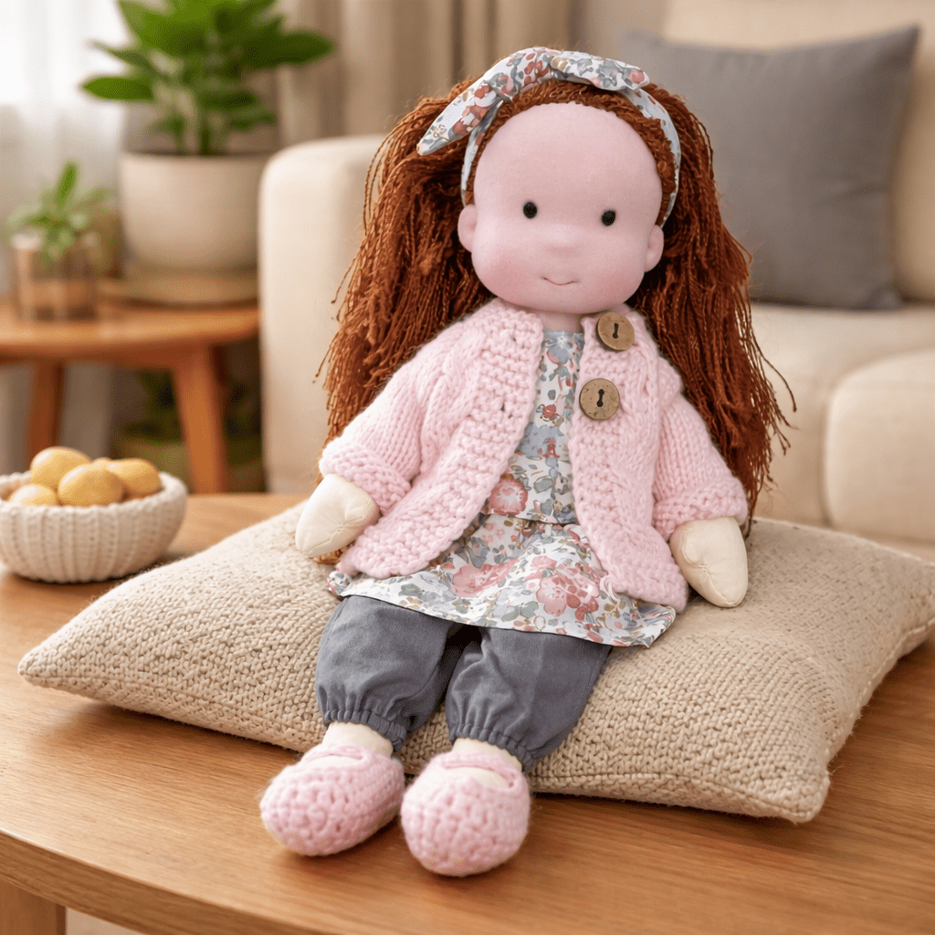 Muñeca Waldorf artesanal de algodón para juego creativo infantil