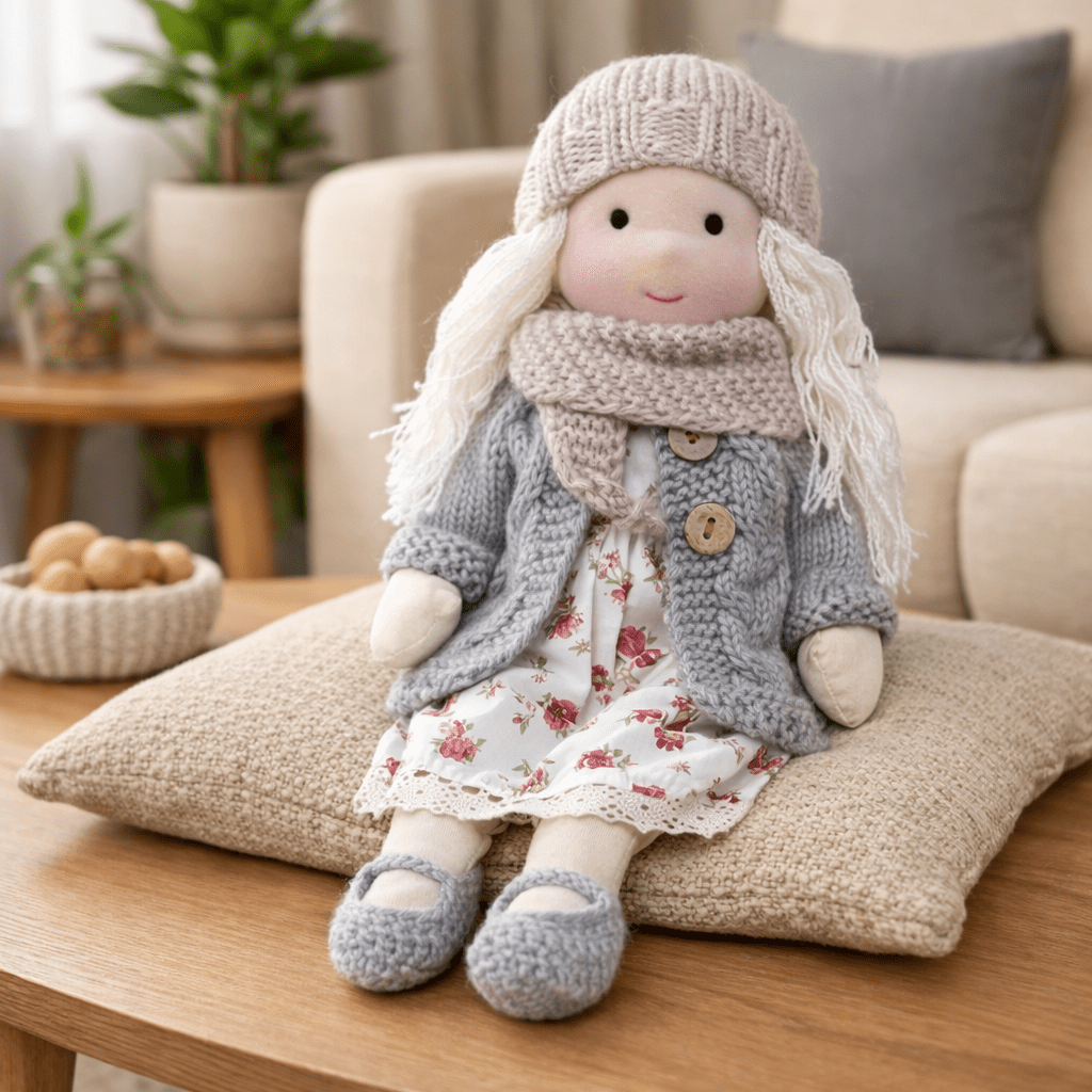 Muñeca Waldorf artesanal de algodón para juego creativo infantil