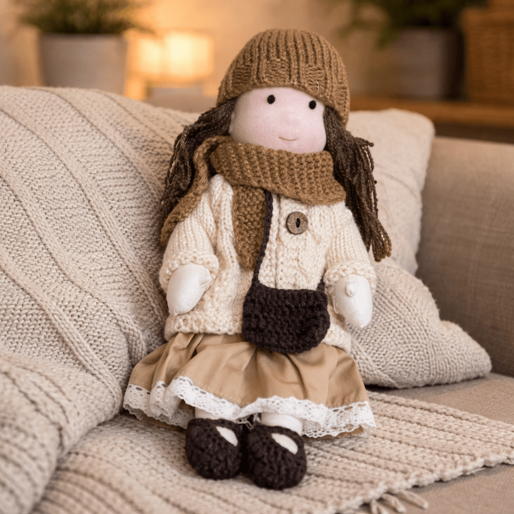 Muñeca Waldorf artesanal de algodón para juego creativo infantil
