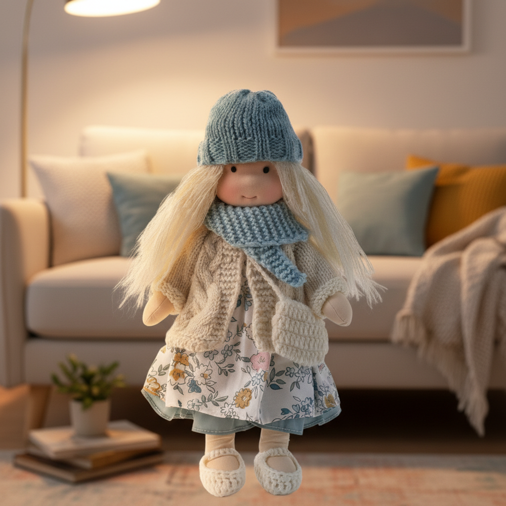 Muñeca Waldorf artesanal de algodón para juego creativo infantil