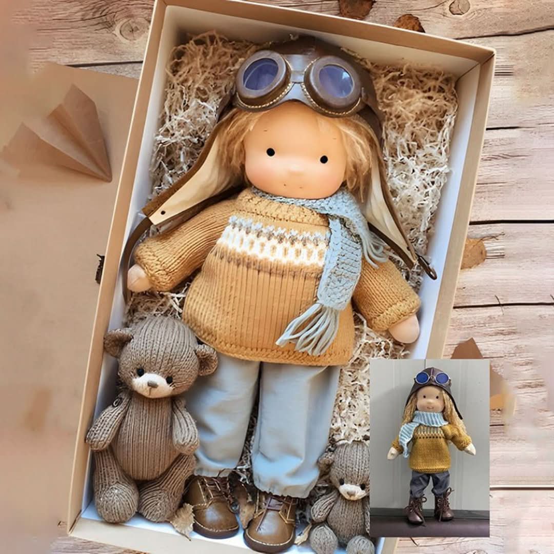 Muñeca Waldorf artesanal en materiales naturales - 30 cm