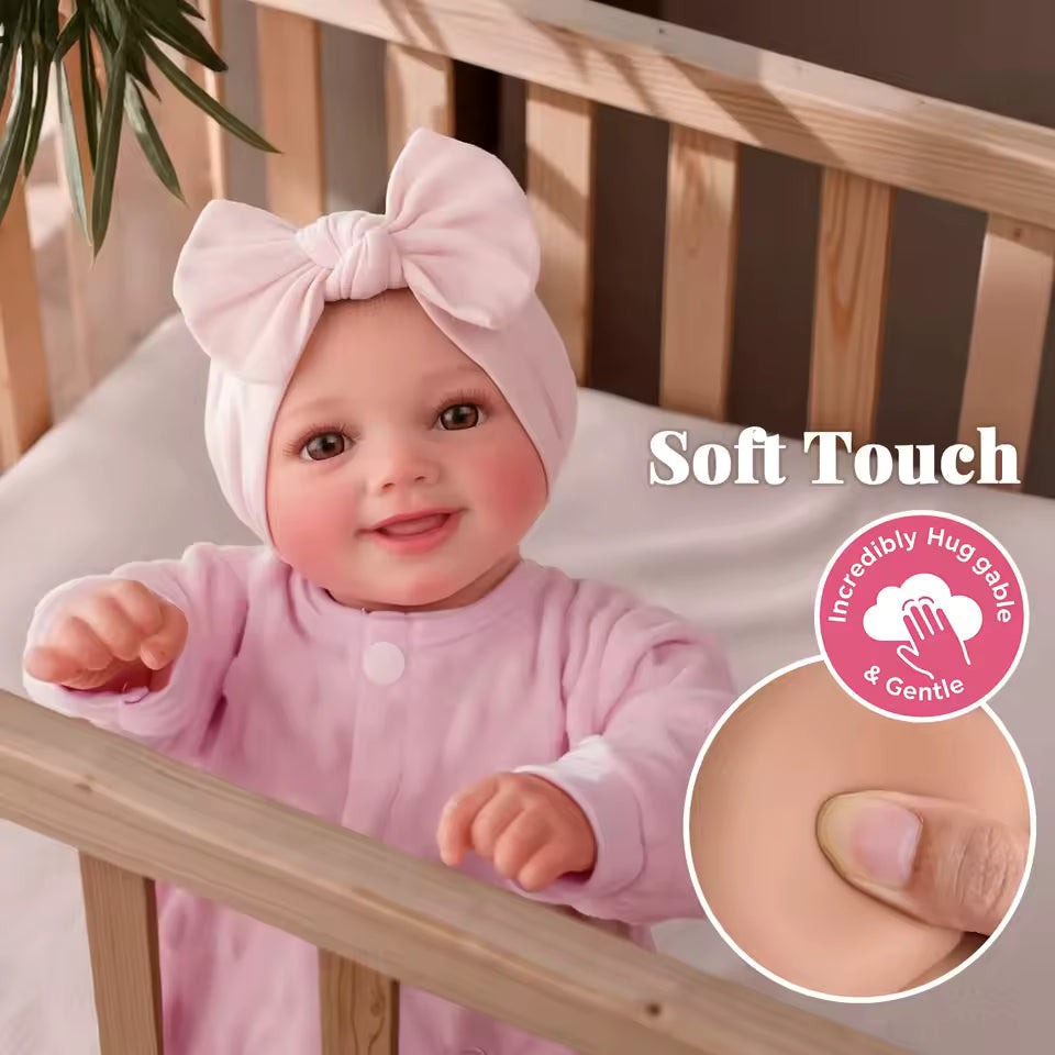 Muñeca Reborn de 43 cm – Vinilo suave realista, posable, recién nacido sonriente con accesorios