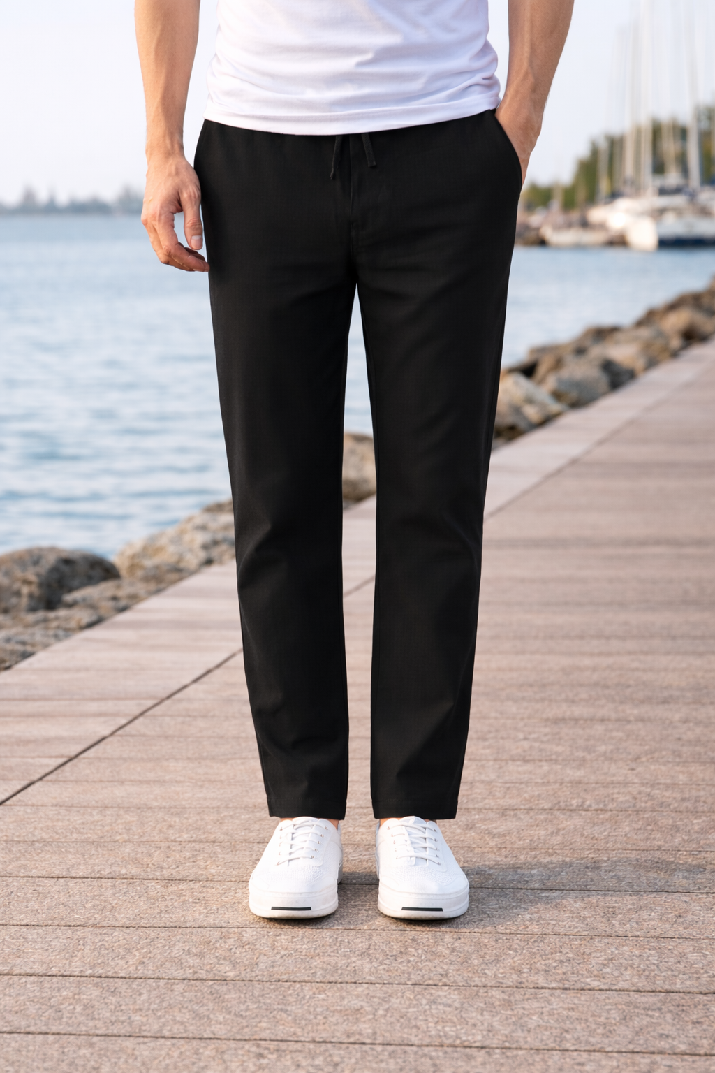 Pantalones de pernera recta con cordón para hombre