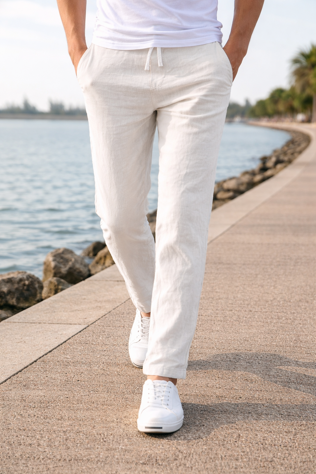 Pantalones de pernera recta con cordón para hombre