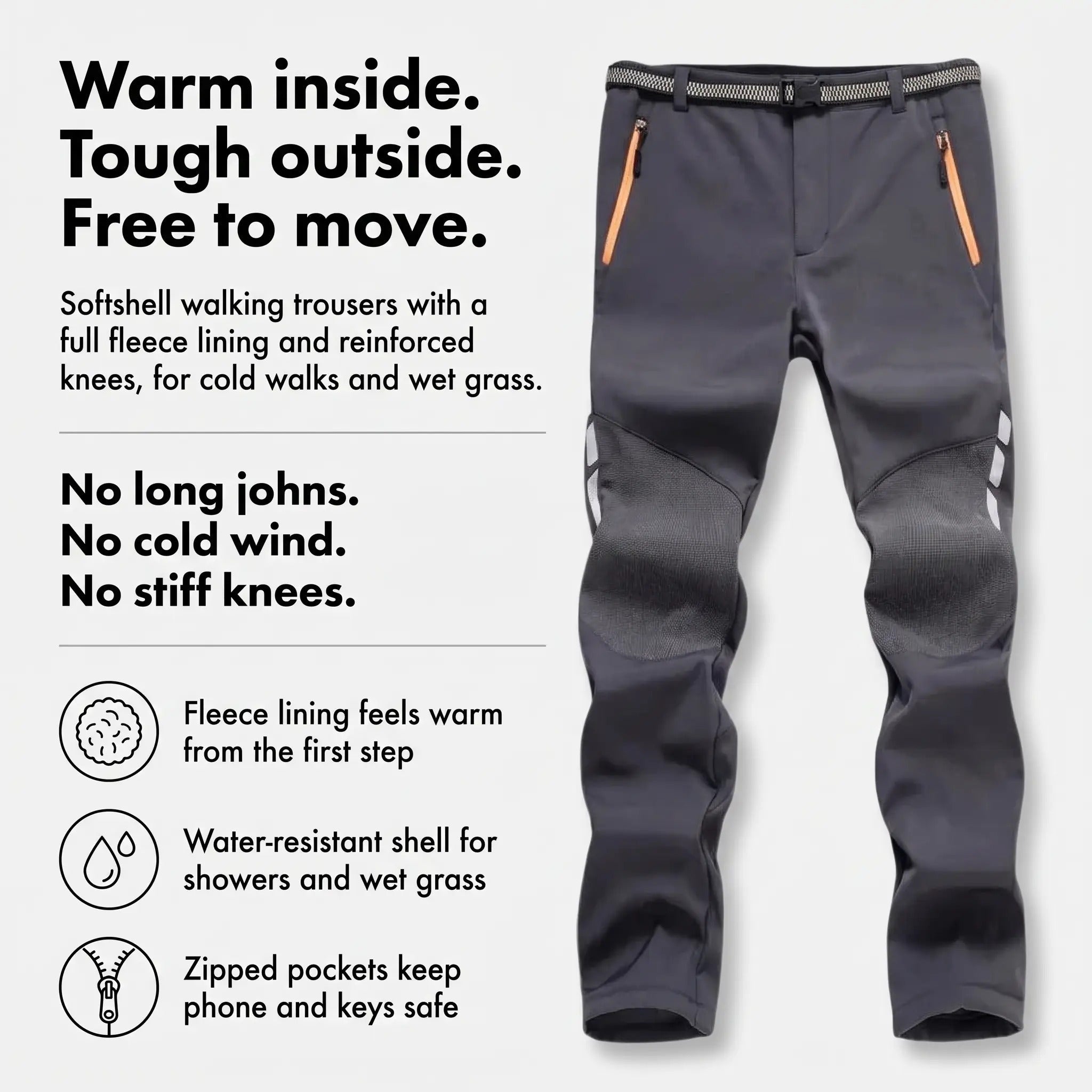 Pantalones de senderismo para hombre con forro polar y resistencia al agua