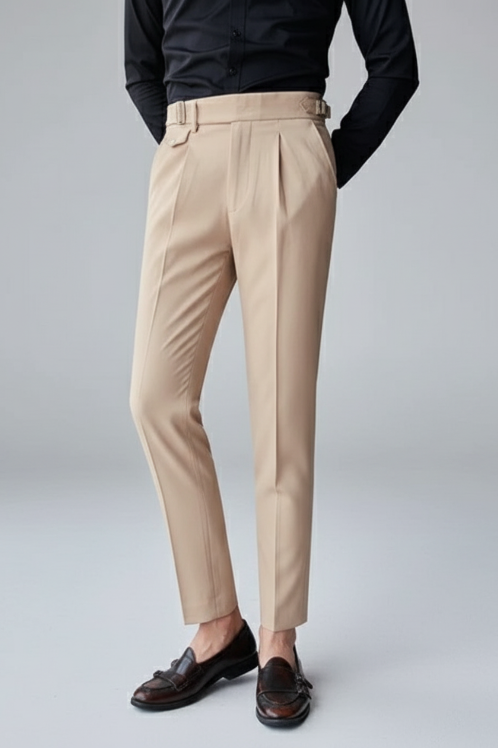Pantalones de vestir para hombre con pinzas y corte entallado
