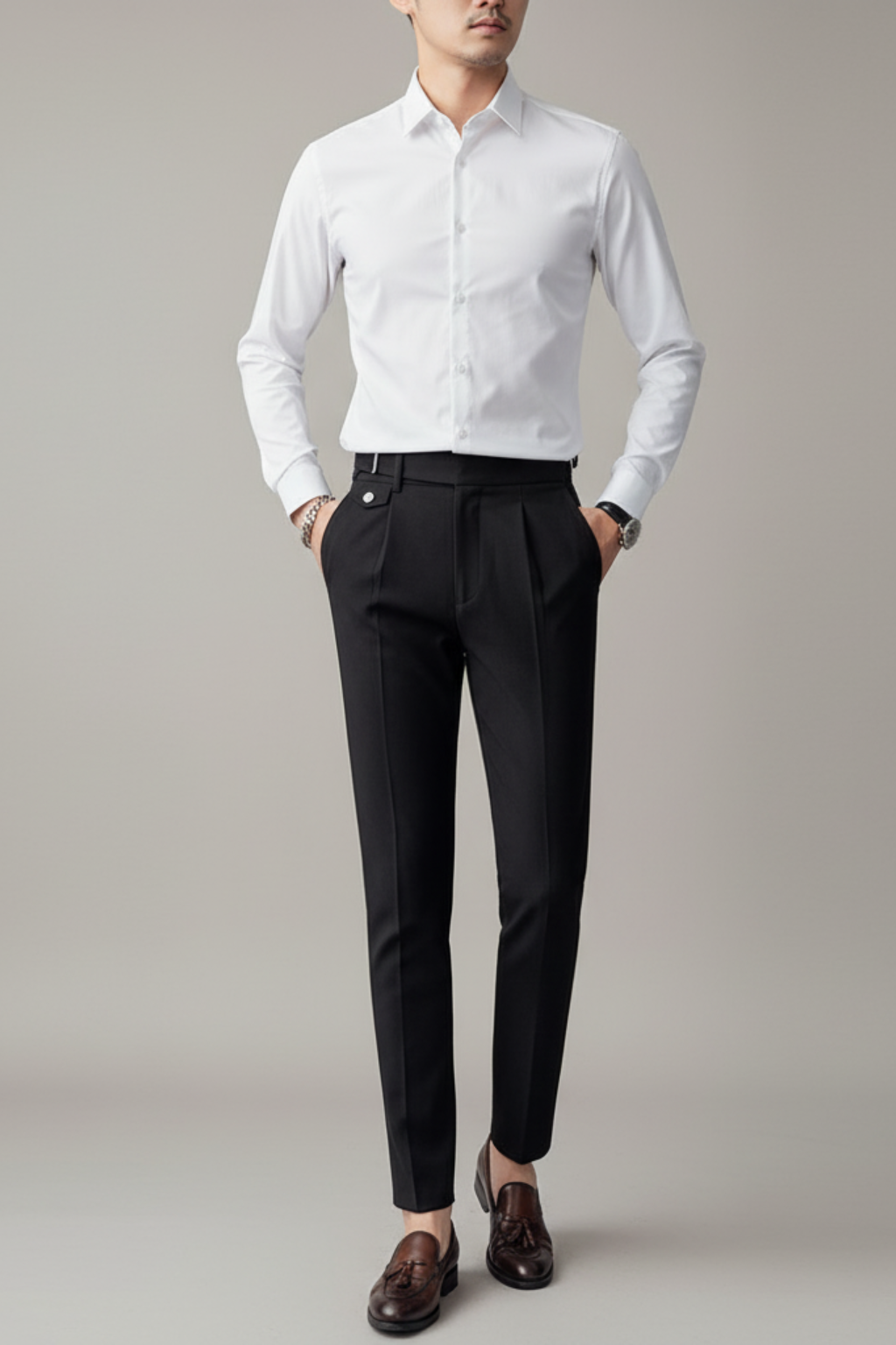 Pantalones de vestir para hombre con pinzas y corte entallado