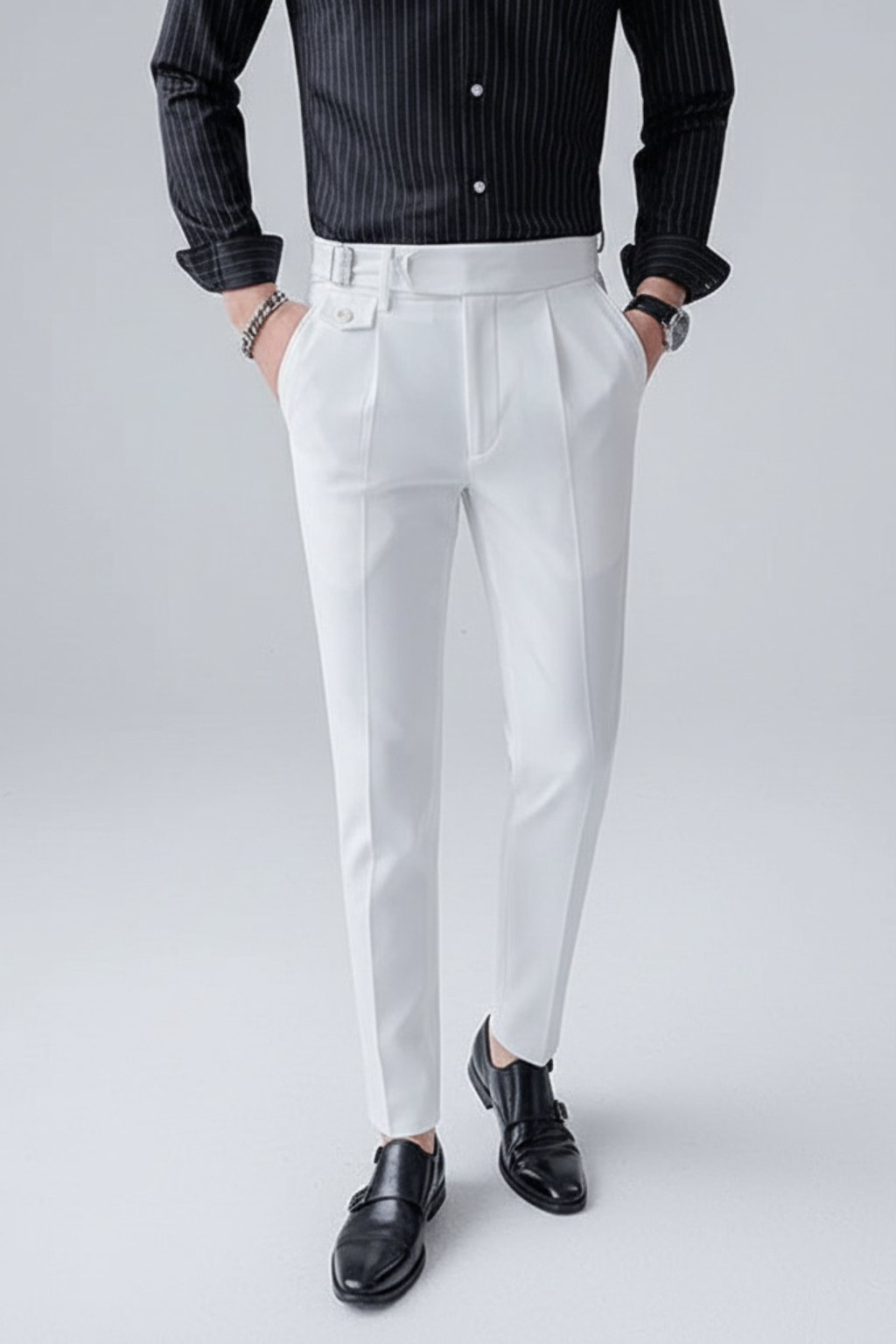 Pantalones de vestir para hombre con pinzas y corte entallado