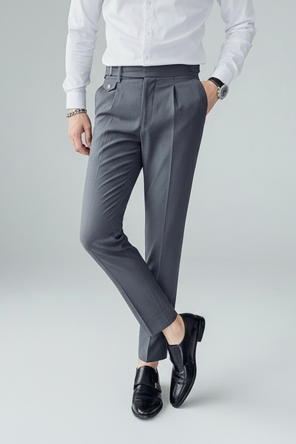 Pantalones de vestir para hombre con pinzas y corte entallado