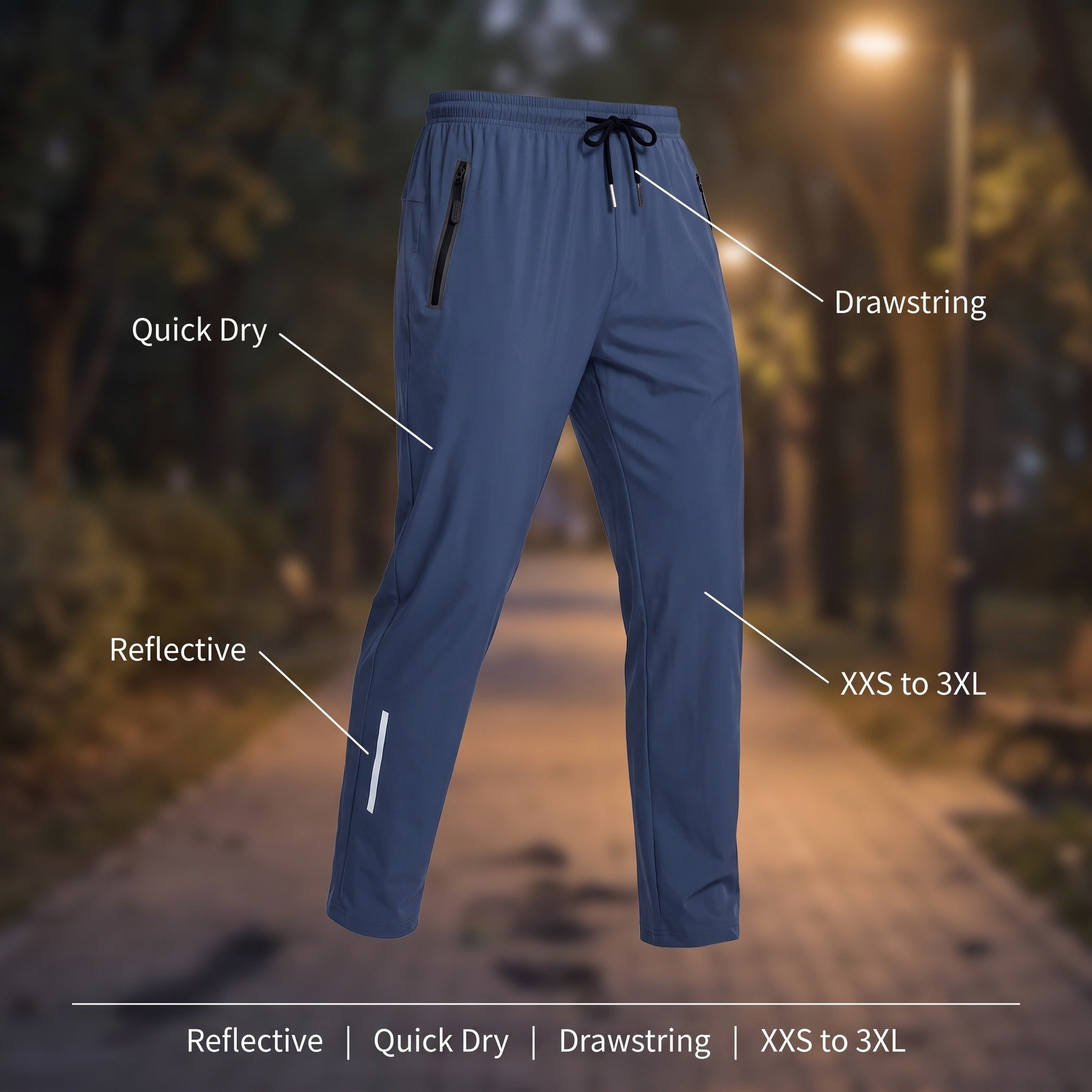 Pantalones deportivos transpirables para hombre con detalles reflectantes y cordón ajustable