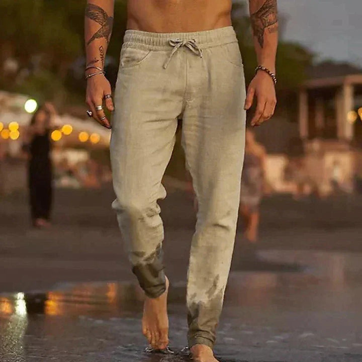 Pantalones jogger de lino transpirable con cordón