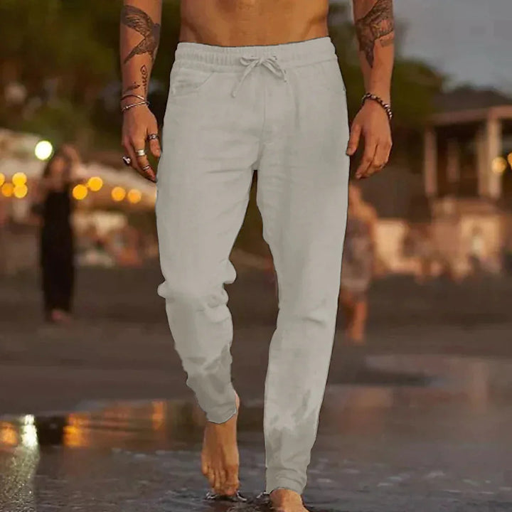 Pantalones jogger de lino transpirable con cordón