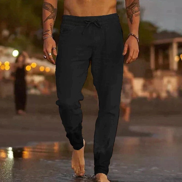 Pantalones jogger de lino transpirable con cordón