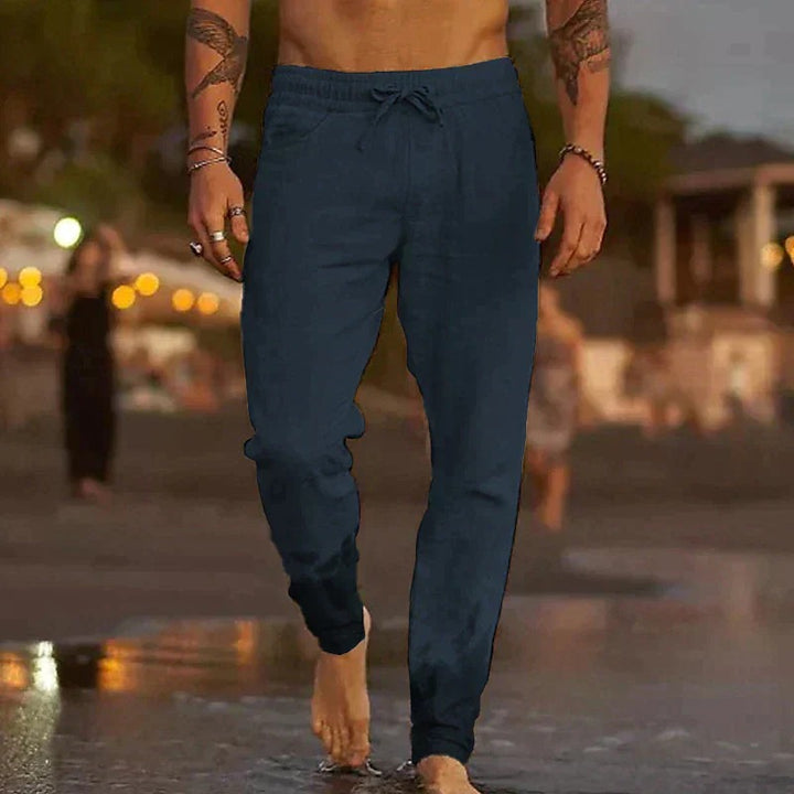 Pantalones jogger de lino transpirable con cordón