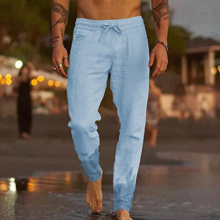 Pantalones jogger de lino transpirable con cordón