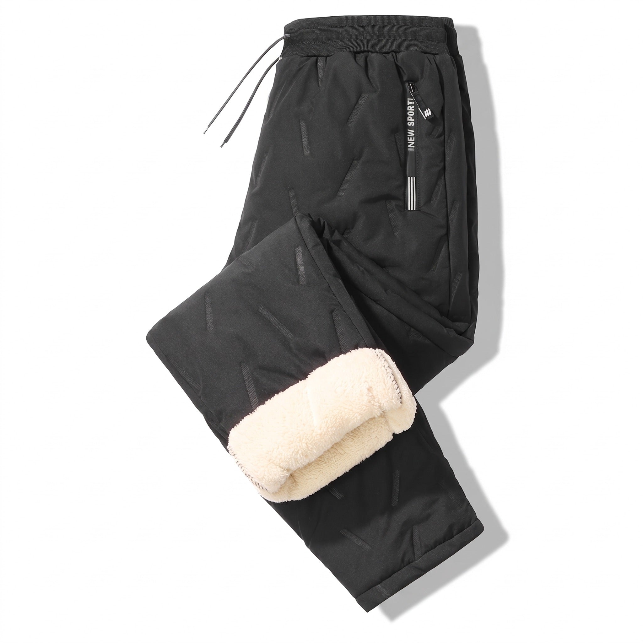 Pantalones jogger térmicos unisex con forro de lana de cordero, cortavientos y bolsillos con cremallera