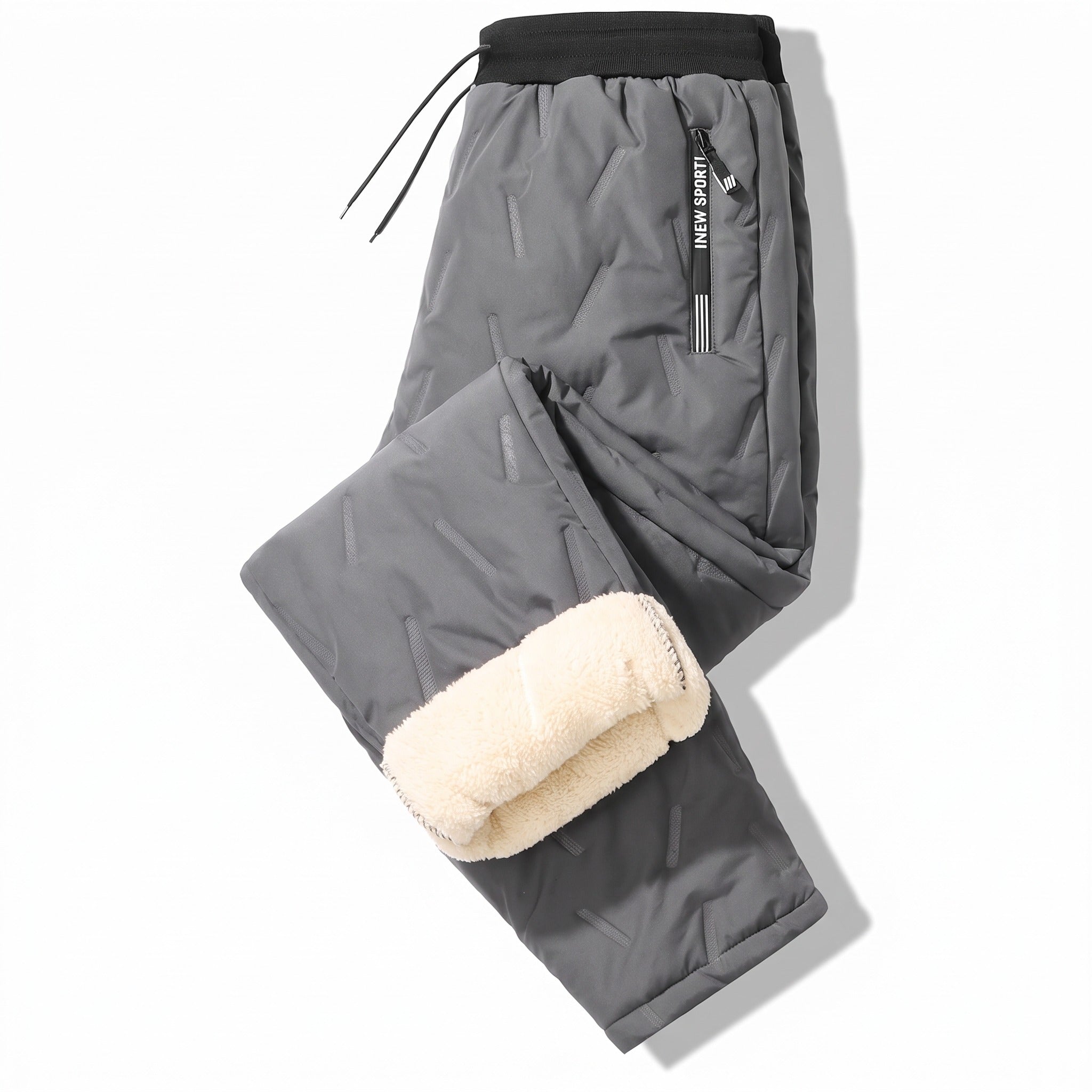 Pantalones jogger térmicos unisex con forro de lana de cordero, cortavientos y bolsillos con cremallera