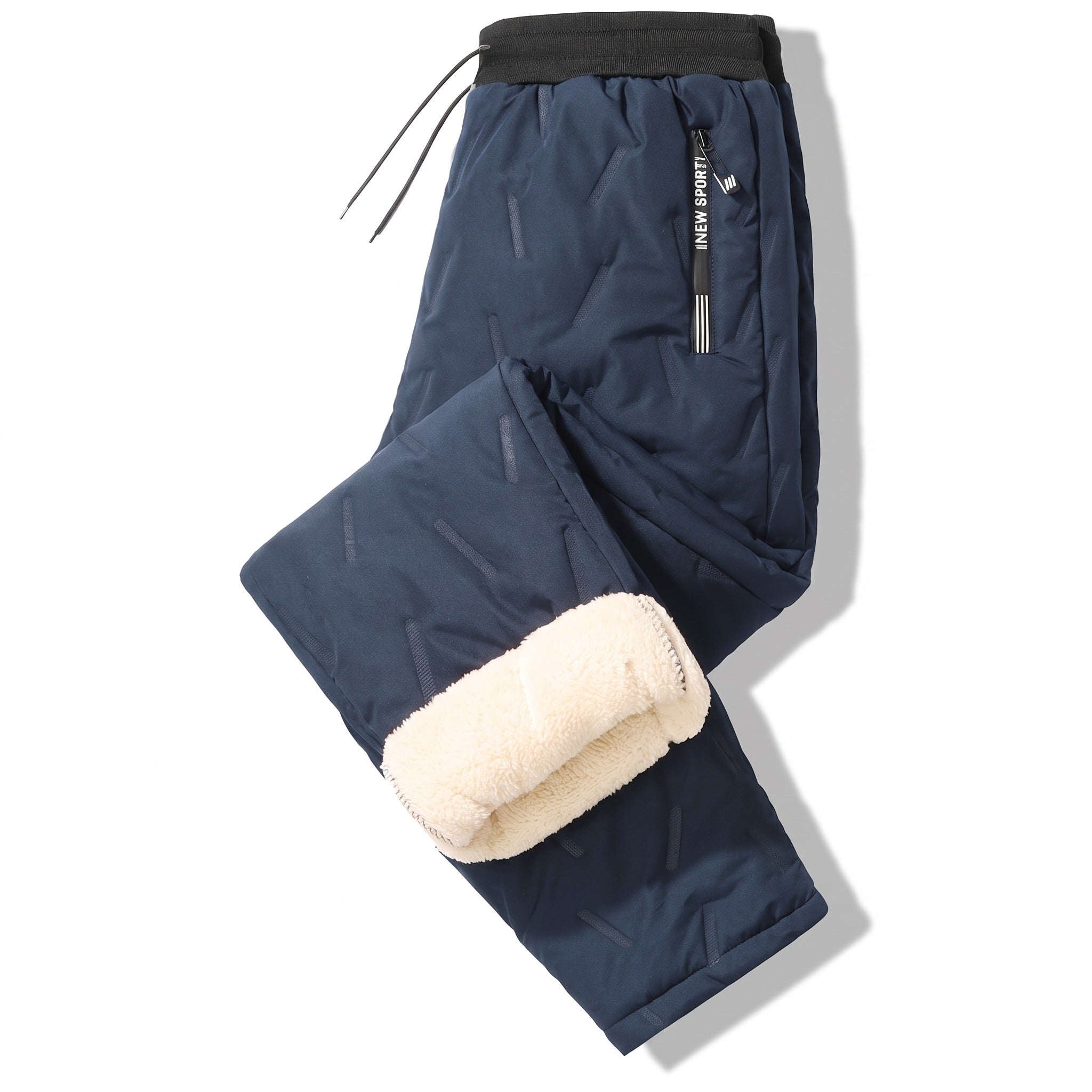 Pantalones jogger térmicos unisex con forro de lana de cordero, cortavientos y bolsillos con cremallera