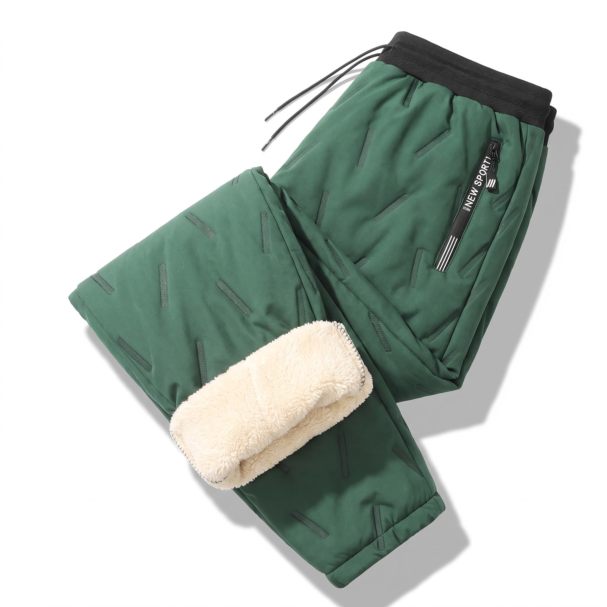 Pantalones jogger térmicos unisex con forro de lana de cordero, cortavientos y bolsillos con cremallera