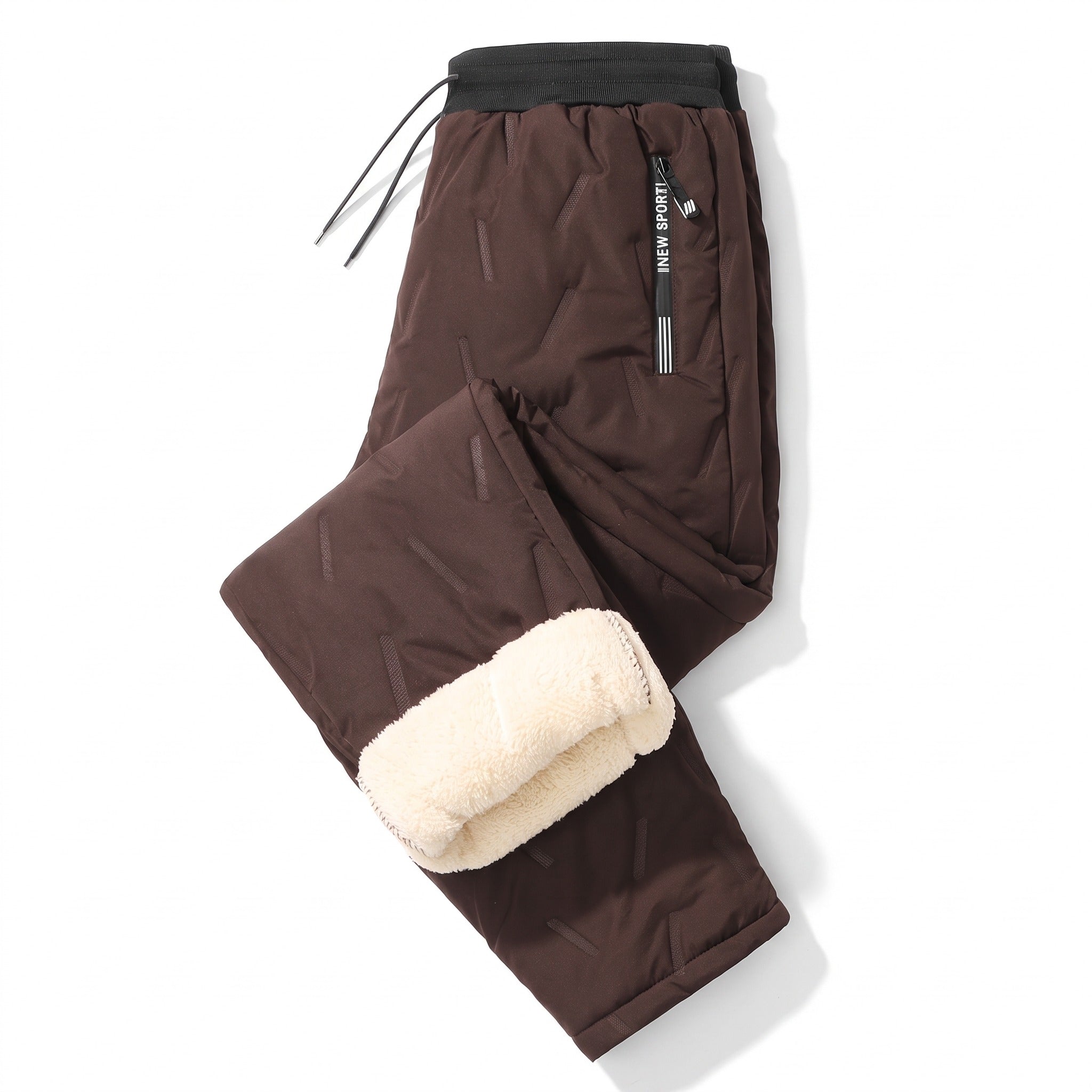 Pantalones jogger térmicos unisex con forro de lana de cordero, cortavientos y bolsillos con cremallera