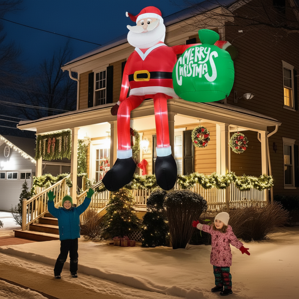 Papá Noel escalador hinchable gigante de 2,4 m con LED