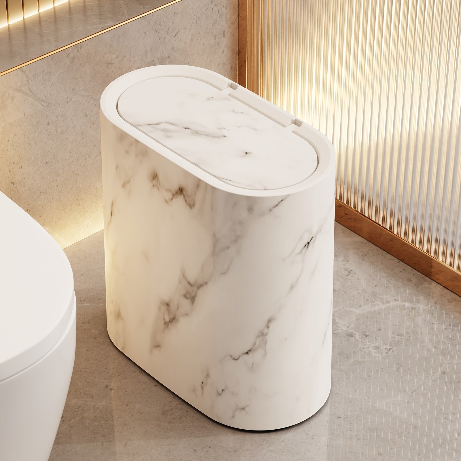 Papelera con patrón de mármol para baño y cocina con tapa