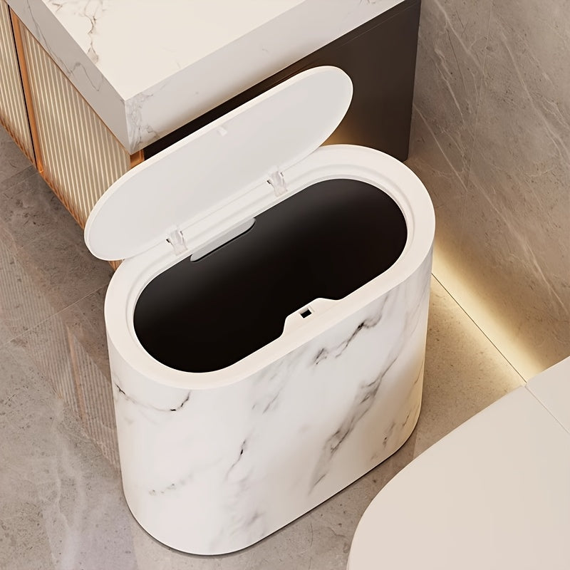 Papelera con patrón de mármol para baño y cocina con tapa