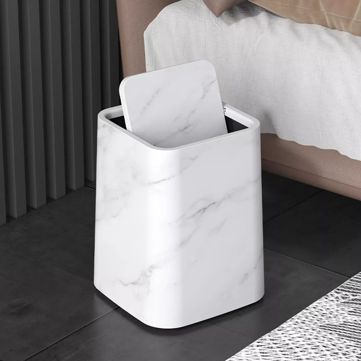 Papelera de mármol con tapa giratoria elegante
