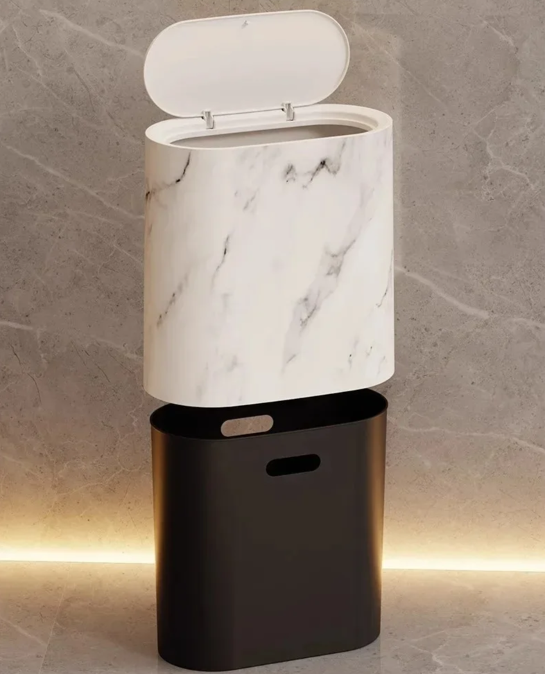 Papelera nórdica con diseño de mármol